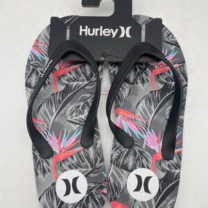 Hurley Tropical Print Flip Flop Sandals Gray/Pink Men's US Size 10